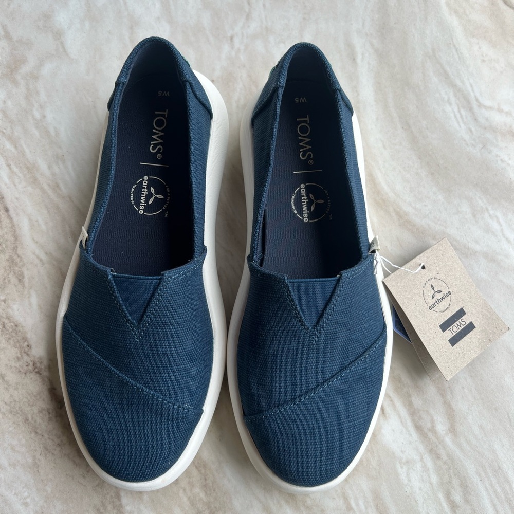 Toms Ortholite Blue Flats Canvas Slip-On Loafers